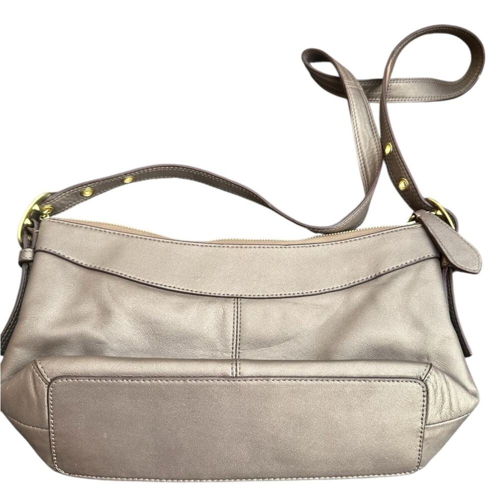 Coach Ashley Leather E/W Duffle Handbag, Metallic Gold Tan Hobo Brass/Steel - Picture 6 of 15